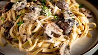  Dairy-Free Alfredo Pasta with Water Chestnut ‘Parmesan’