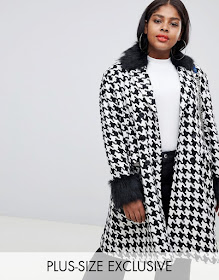 UNIQUE21 Hero Plus oversized car coat in dogtooth with faux fur collar and cuffs €30.99