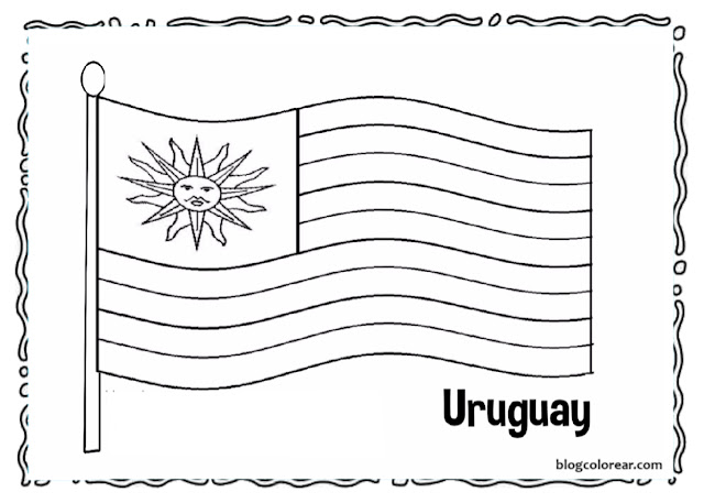 Bandera de Uruguay ondeante dibujo para colorear.