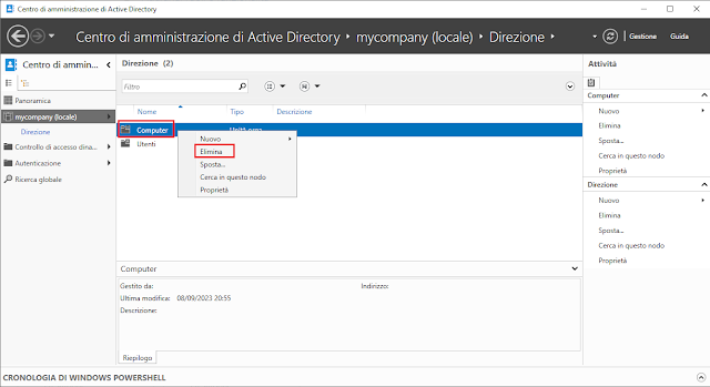 Centro di amministrazione di Active Directory, Elimina UO