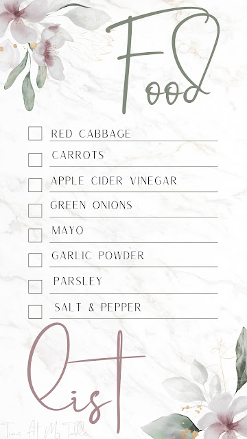 Shopping list for coleslaw ingredients