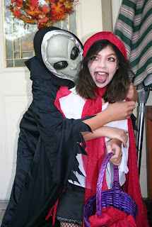 He thinks he is the Wolf attacking Little Dead Riding Hood! Zac was the Alien 