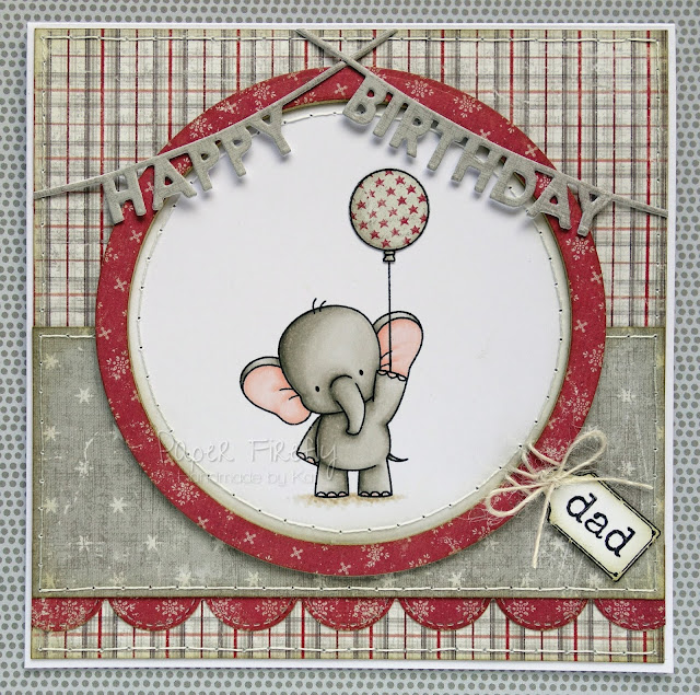 Masculine card featuring cute elephant with balloon