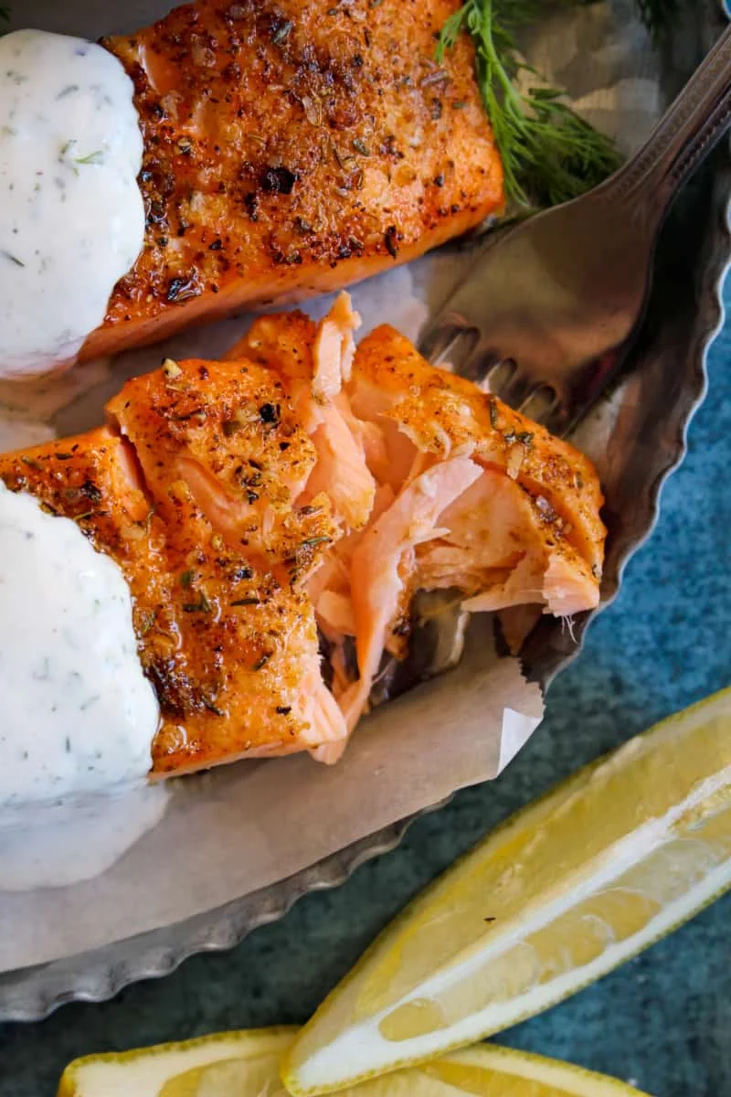 Air Fryer Salmon is the most irresistible, golden, perfectly cooked salmon ever. It is so easy to make, you will never want to prepare any other way. Make it in just 10 minutes!