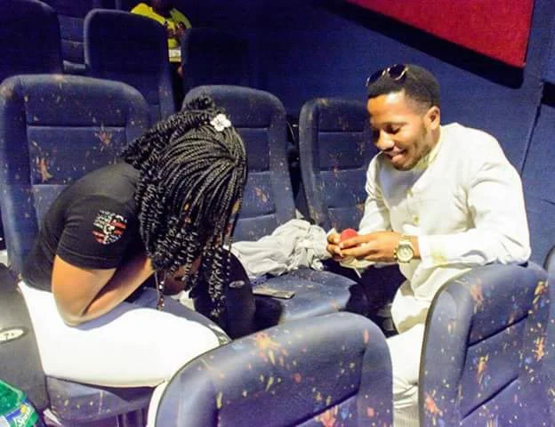 Photos: Nigerian pastor proposes to his girlfriend at the Cinema