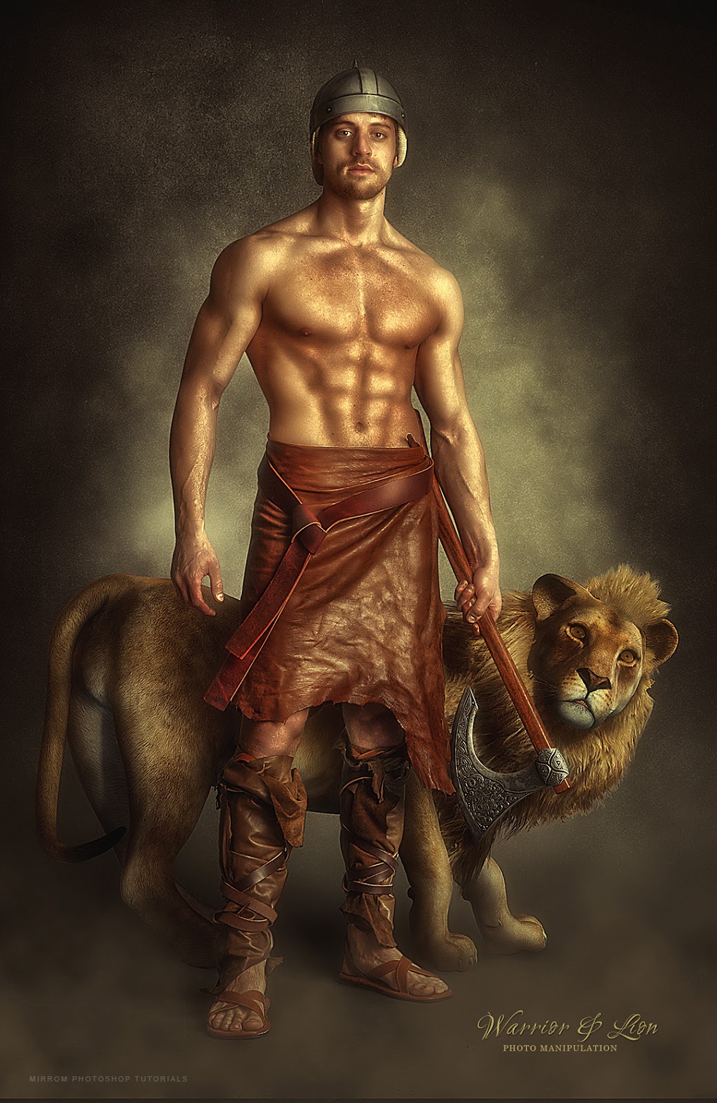 Create this Warrior and Lion Photo Manipulation With Texture Background