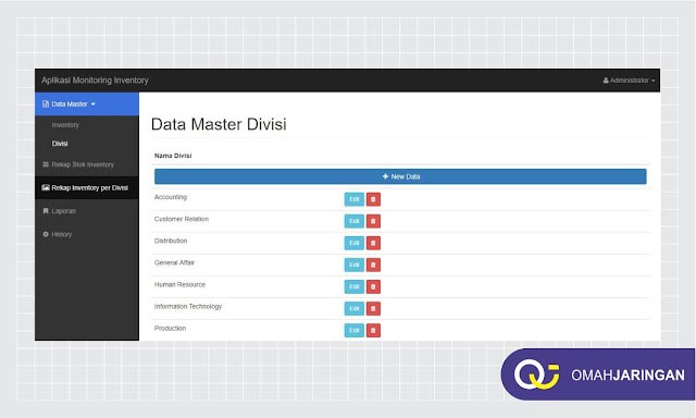 Fitur Data Divisi Review Aplikasi Inventory Barang Berbasis Web Php, MySQL dan Codeigniter