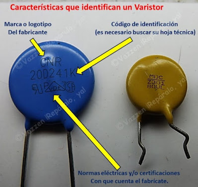 Datos para identificar un varistor.