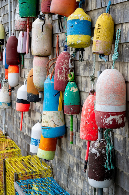 Portland, Maine 2023 Retired lobster buoys at the end of Portland Pier.