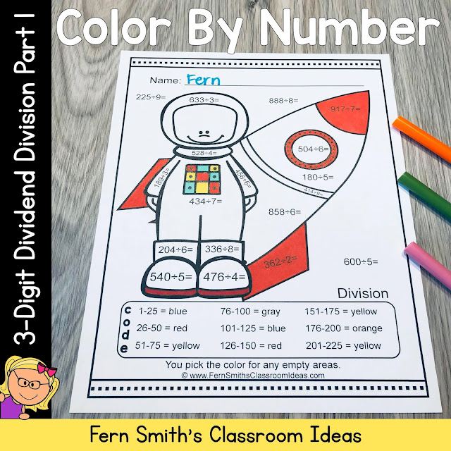 Color By Number 3-Digit Dividend by 1-Digit Divisor Division Part 1 Careers Themed Resource