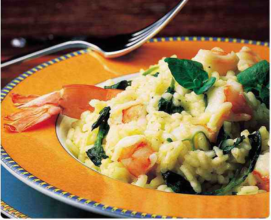 Risoto de camarão com agrião