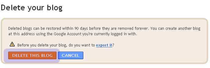 Blogger Blog Delete Warning