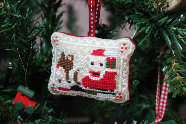 Frosted Pumpkin Stitchery - Santa cross-stitch decoration