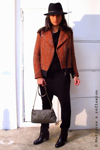 Soldes veste perfecto Pyrus London orange et noir