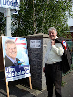 Jim Nicholson outside Belmont Primary School polling station in East Belfast