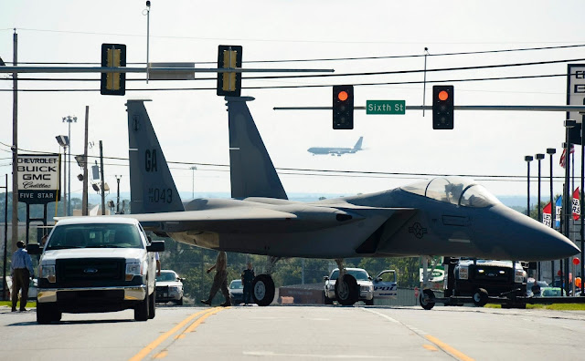 mcdonnell douglas f-15 eagle literally on the road