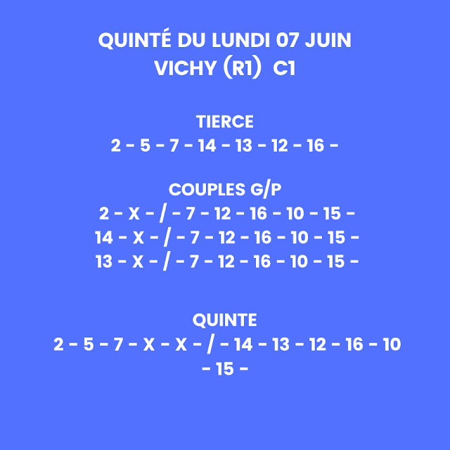 quinté du lundi 07-06-2021 -Vichy -