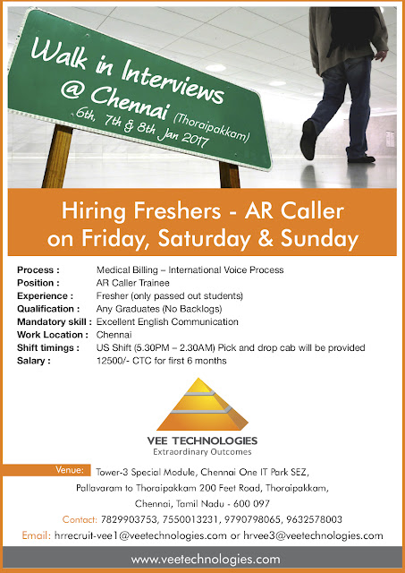 Walk-In Interview for AR Callers at Vee Technologies Chennai Facility