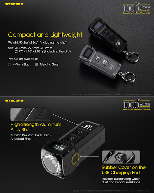 NITECORE TUP XP-L HD V6 1000LM Brightness Rechargeable LED Keychain Light OLED Display Intelligent EDC Pocket Flashlight