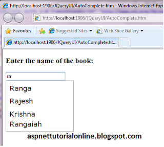 JQuery UI auto complete text box example