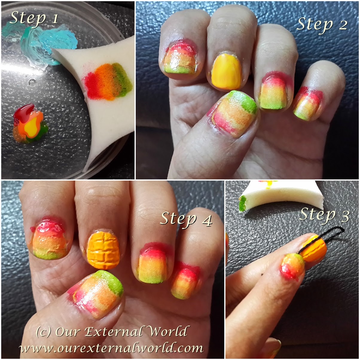 DIY nail art: How to do tropical palm trees using a straw and sponge