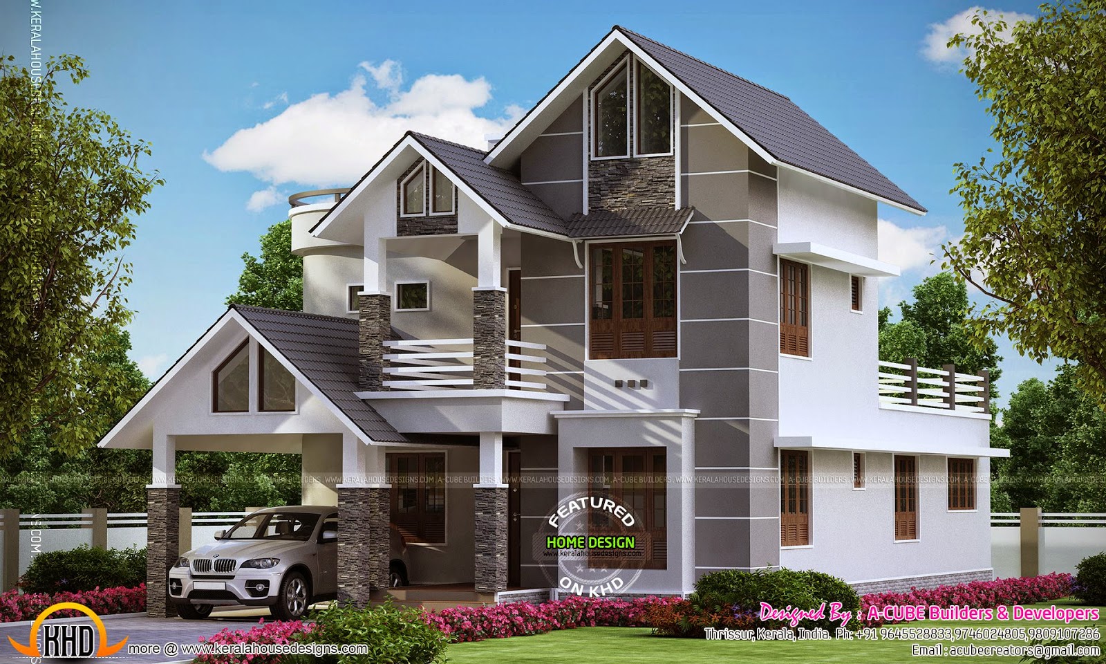 Modern sober coloured sloping roof  house  Kerala home 
