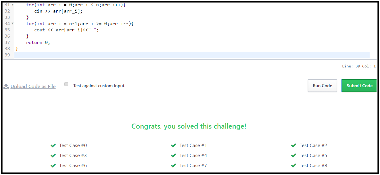 The Output of Day 7 Arrays Hackerrank Solution in C and C++