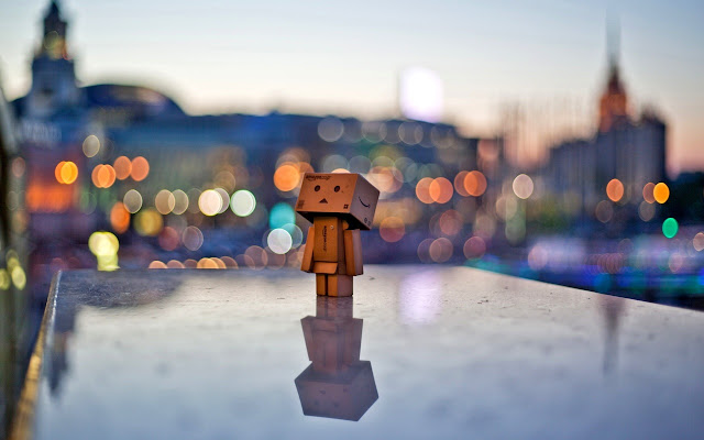 Danbo Box Man Bokeh Lights Behind