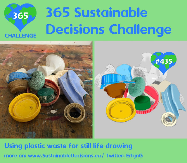 On the left a picture of plastic waste; on the right a drawing of this plastic waste