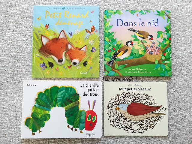 || Sélection de livres sur le printemps - Petit Renard déménage - Dans le nid - La chenille qui fait des trous - Tout petits oiseaux