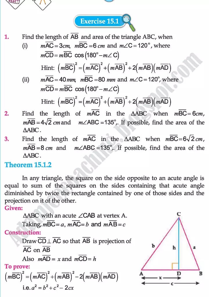 projection-of-a-side-of-a-triangle-mathematics-class-9th-text-book