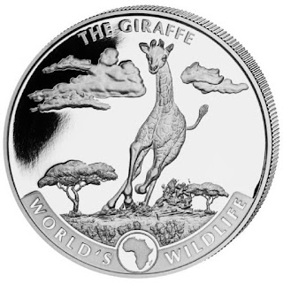 Жираф, Дикая природа мира, Конго 2019 серебро 1 унция