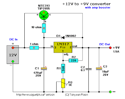 Simple 12V to 9V with a LM317 Circuit Diagram