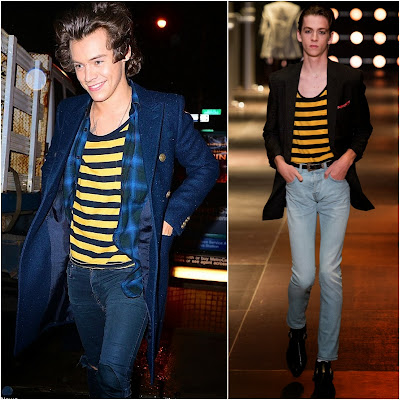 Harry Styles in Saint Laurent striped yellow jersey t-shirt - New York Street Style
