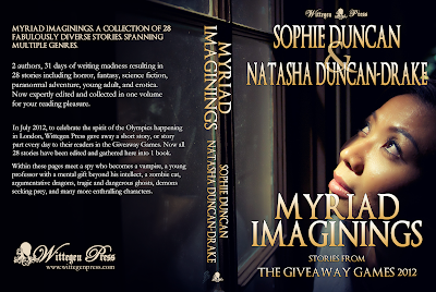 Paperback cover for Myriad Imaginings by Natasha Duncan-Drake & Sophie Duncan - Woman staring out of a window at night.