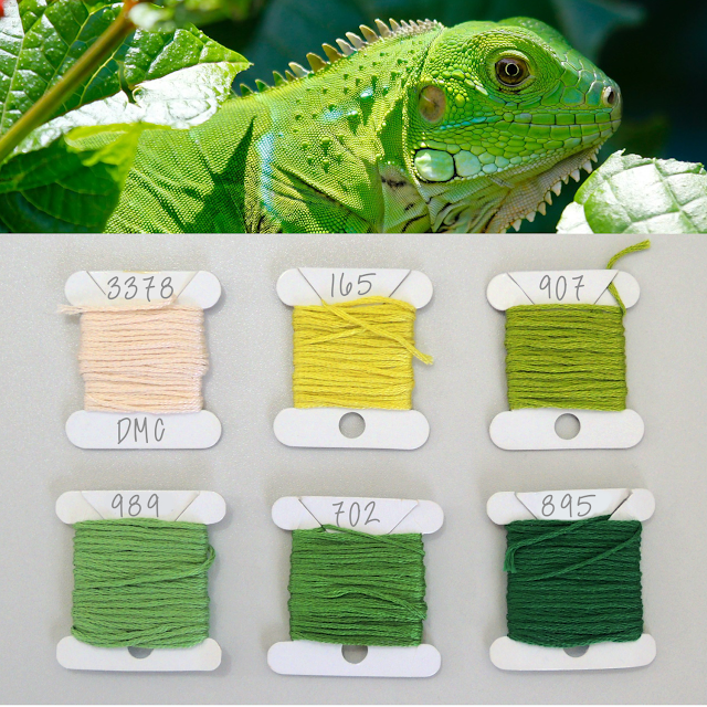 Green colour palette for embroidery