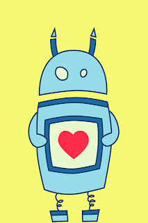 Cute cartoon robot with heart iPhone wallpaper