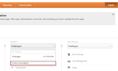 create new property in google analytics