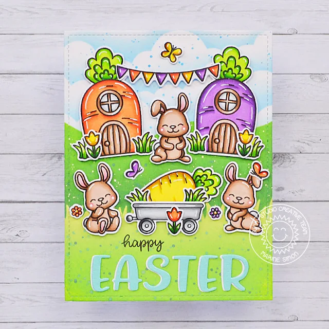 Sunny Studio Stamps: Bunnyville Cards by Marine Simon (featuring Harvest Mice, Balloon Rides, Chloe Alphabet Dies)