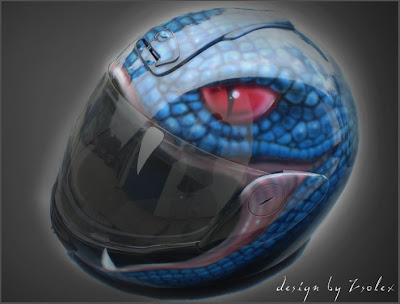 Airbrushed helmet snake eye design