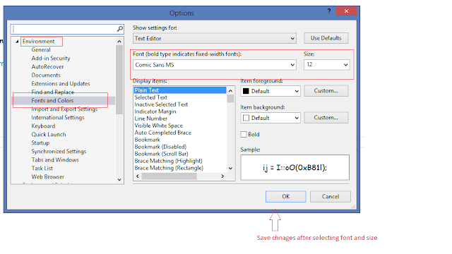 change font and size in visual studio