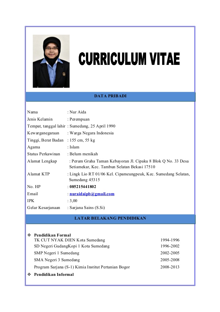 15 Contoh Curriculum Vitae - ben jobs