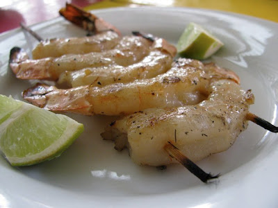 Shrimp on the barbie at Smokey Joe's, Aruba