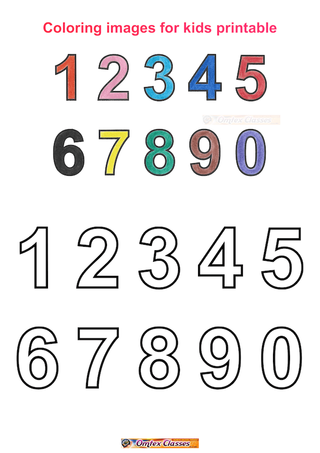 Coloring Numbers for Kids Pribtable.