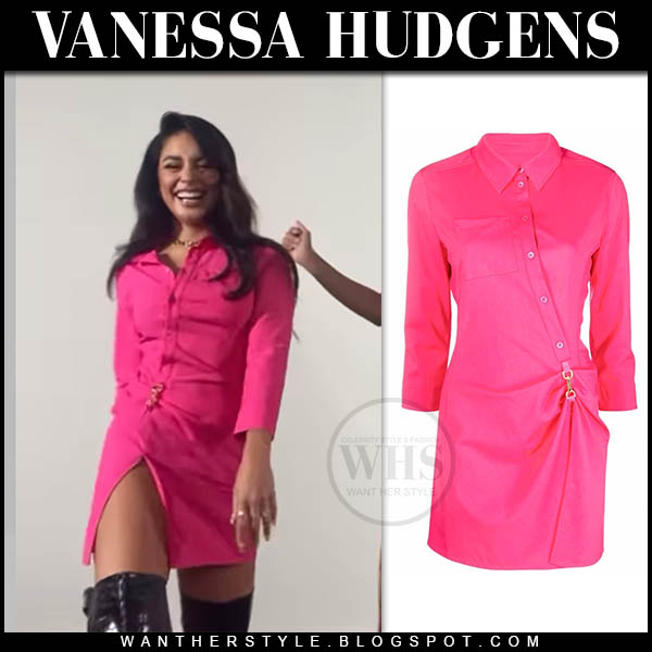Vanessa Hudgens in pink asymmetric mini dress