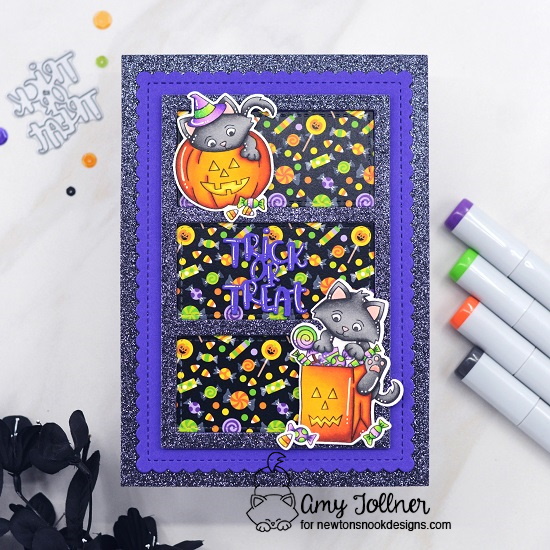 Trick or Treat by Amy features Trick or Treat Kittens, Halloween Trio, Halloween Woofs, and A7 Frames & Banners by Newton's Nook Designs; #inkypaws, #newtonsnook, #halloweencards, #catcards, #cardmaking