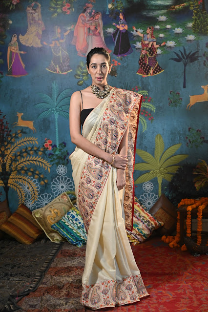 Pure Tussar saree - rich hand embroidery with a single thread