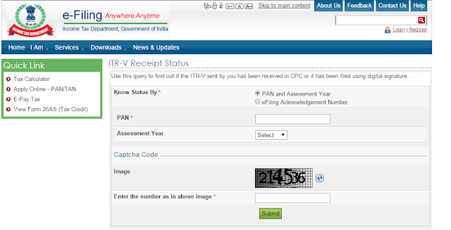  Know ITR status by Acknowledgement Number.