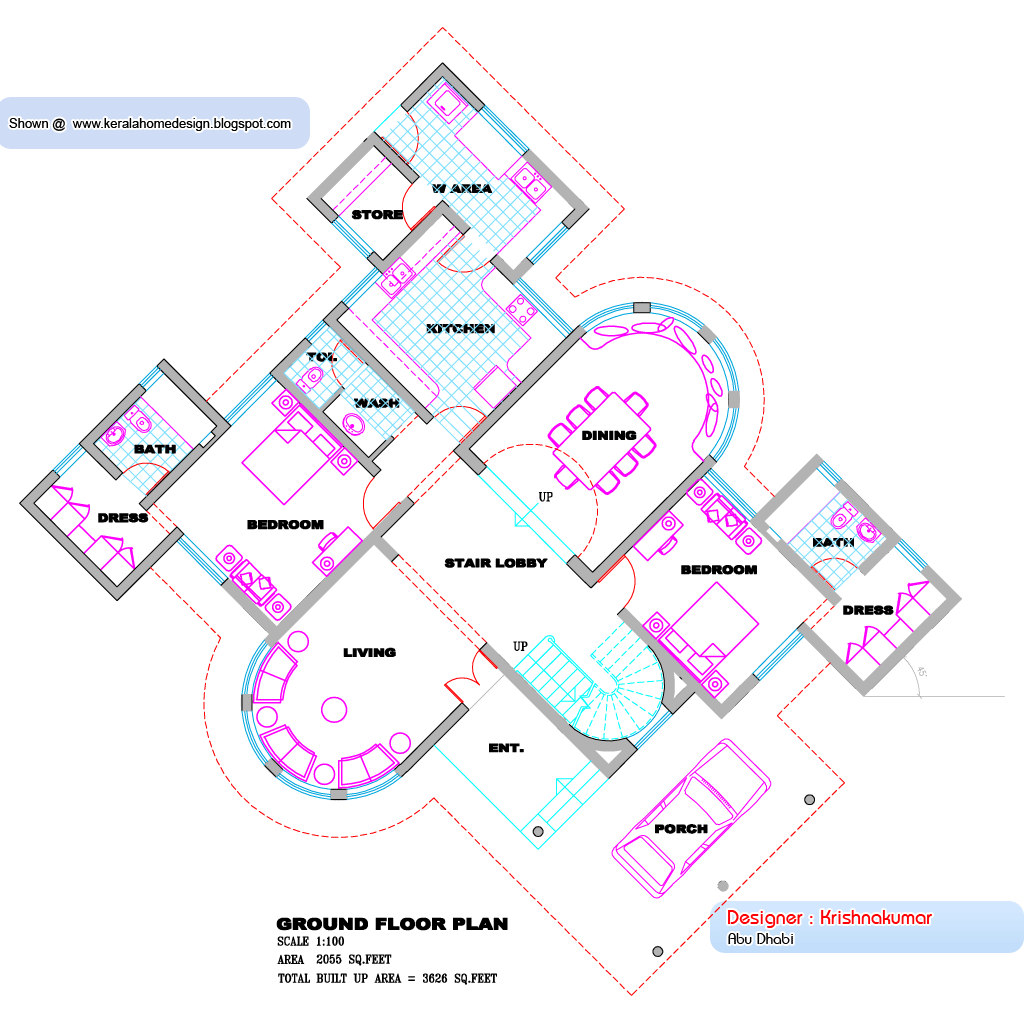 Kerala villa plan  and elevation  3600 Sq  Feet  home  