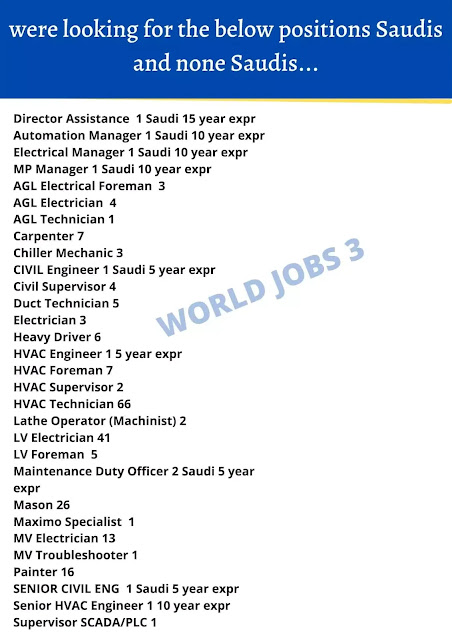 we are looking for the below positions Saudis and none Saudis